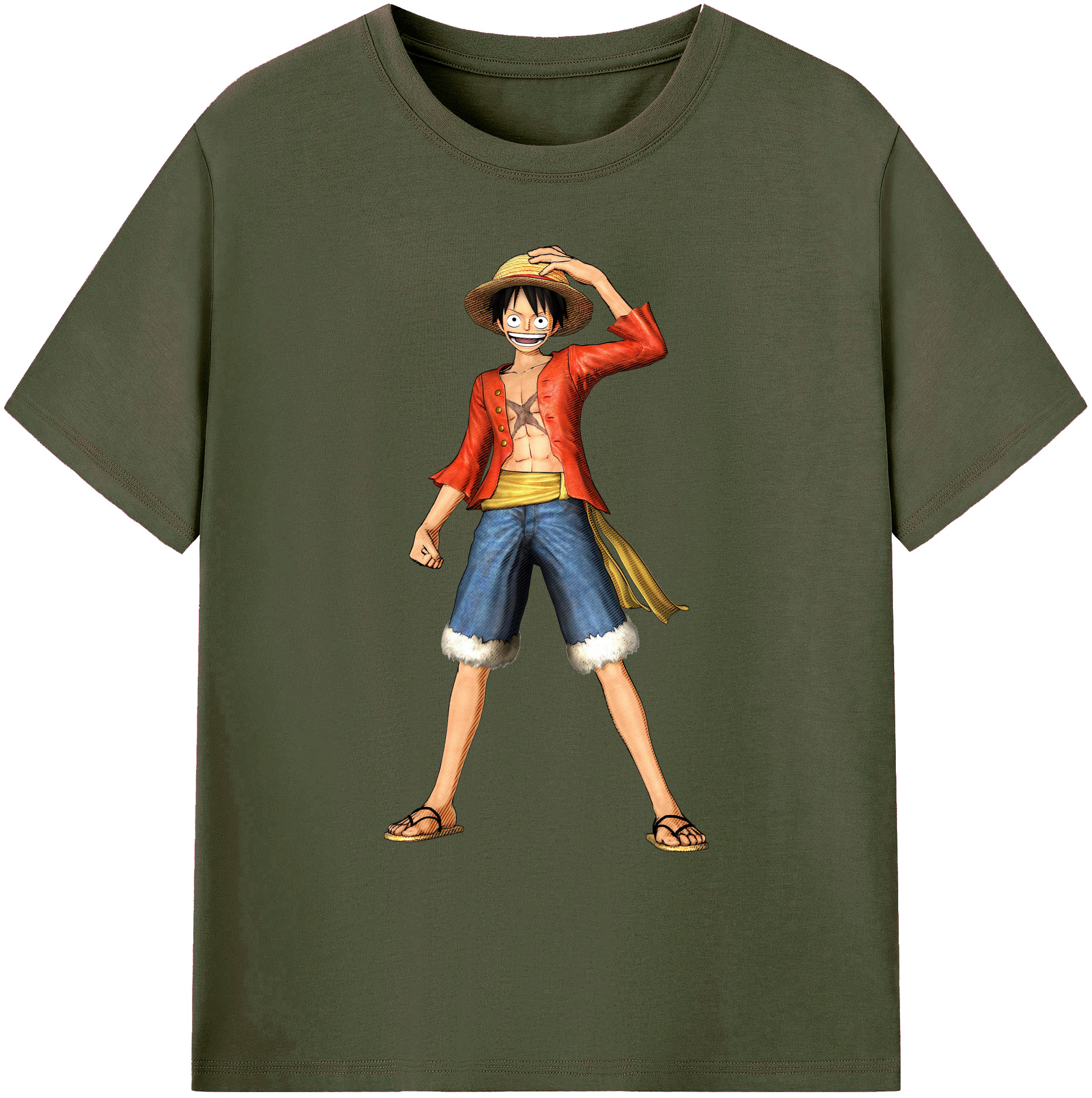 ワンピース モンキー・D・ルフィ ONE PIECE Monkey D. Luffy 綿100％ メンズ半袖Tシャツ｜肌触りやわらか＆通気性